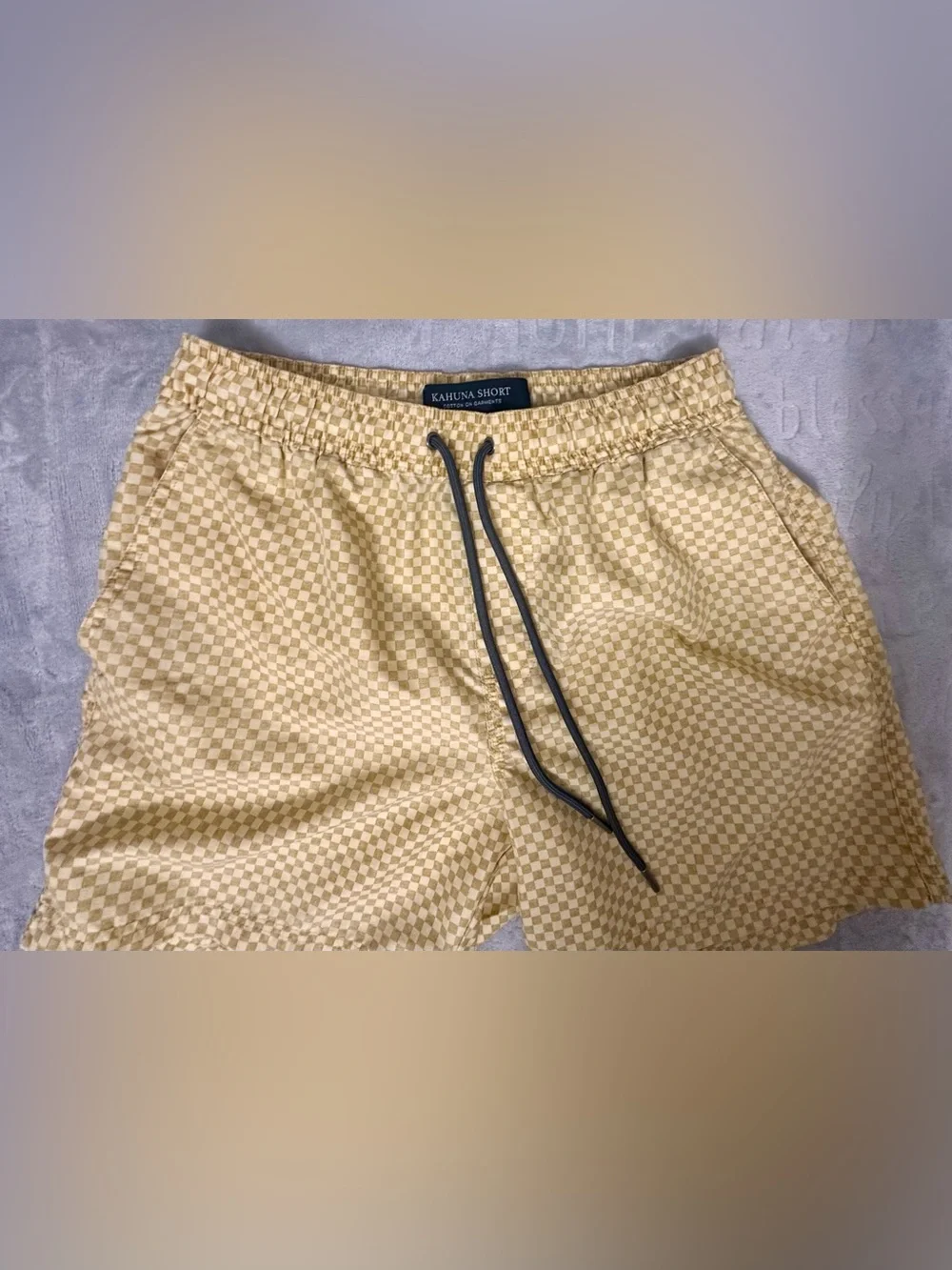 Cotton On Kahuna Shorts Yellow Checkered Swim Trunks Size S